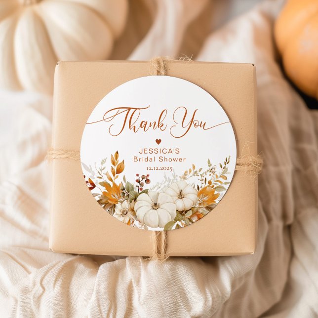 Fall in love bridal shower thank you classic round sticker (Creator Uploaded)
