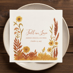 "Fall in Love" Bridal Shower Watercolor Floral Napkin