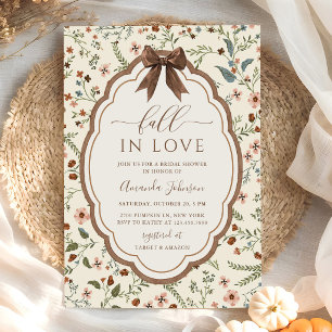Fall In Love Brown Floral Bridal Shower Invitation