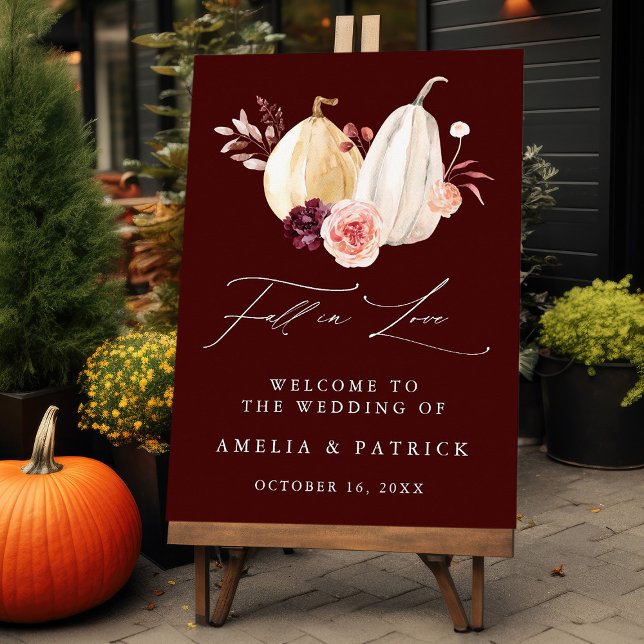 Fall in Love Burgundy Autumn Wedding Welcome Sign (Creator Uploaded)