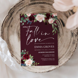 Fall In Love Burgundy Bridal Shower Invitation