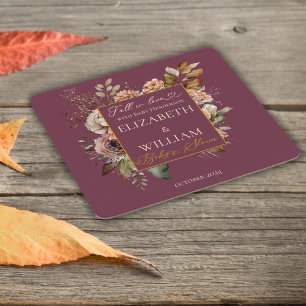 Fall In Love Burgundy Fall Floral  Square Paper Coaster