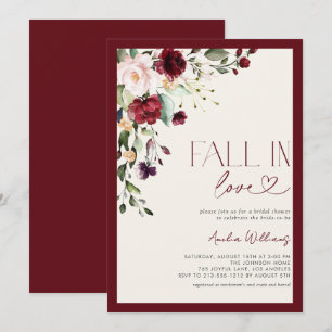 Fall in Love Burgundy Floral Watercolor Invitation