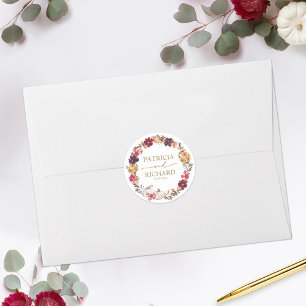 Fall In Love Burgundy Floral White Pumpkin Wedding Classic Round Sticker