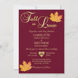 FALL in LOVE Burgundy Marsala Maroon Maple Wedding Invitation