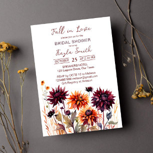 Fall in love burgundy orange dahlias bridal shower invitation