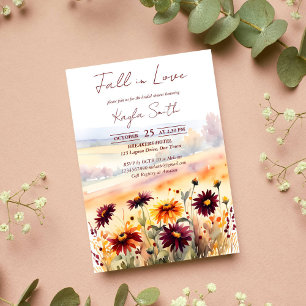 Fall in love burgundy orange dahlias bridal shower invitation