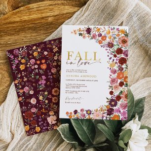 Fall in Love Burgundy Orange Floral Bridal Shower Invitation