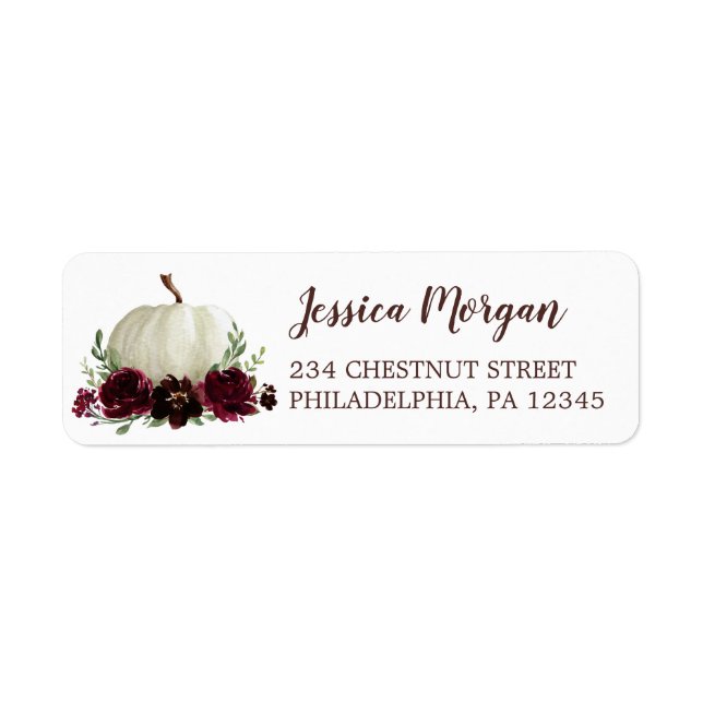Fall in Love Burgundy Pumpkin Return Address Label (Front)