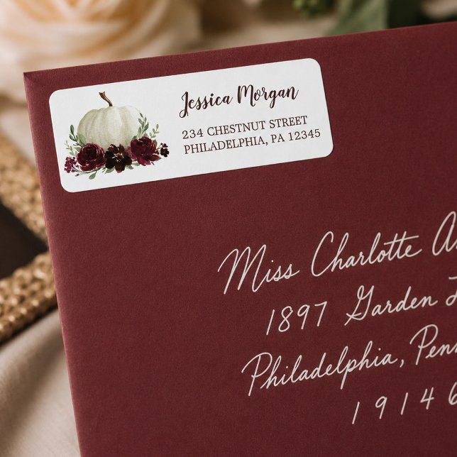 Fall in Love Burgundy Pumpkin Return Address Label (Creator Uploaded)