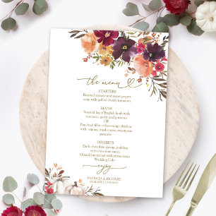 Fall in Love Burgundy Pumpkin Wedding Menu Card