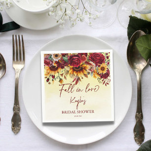 Fall in love burgundy sunflowers bridal shower napkin