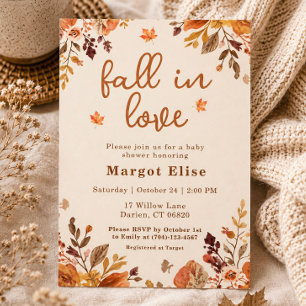 Fall in Love Burgundy Terracotta Autumn Floral Invitation