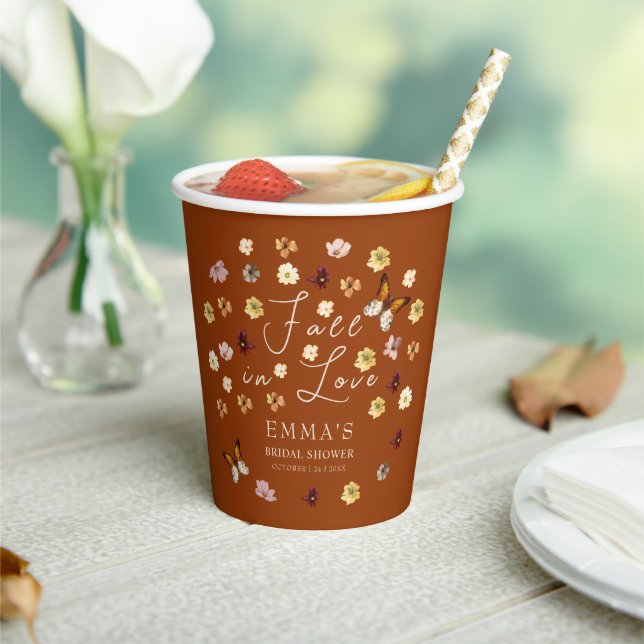 Fall In Love Burnt Orange Boho Bridal Shower  Paper Cups (Insitu)