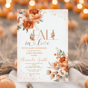 Fall In Love Burnt Orange Floral Baby Shower Invitation