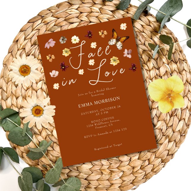 Fall in Love Burnt Orange Wildflower Bridal Shower Invitation (Creator Uploaded)
