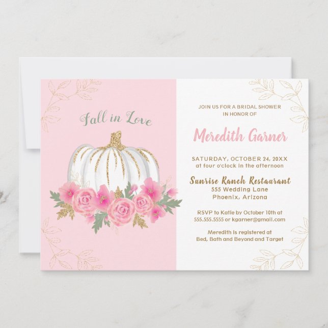 Fall in Love Chic Autumn Pumpkin Bridal Shower Invitation (Front)