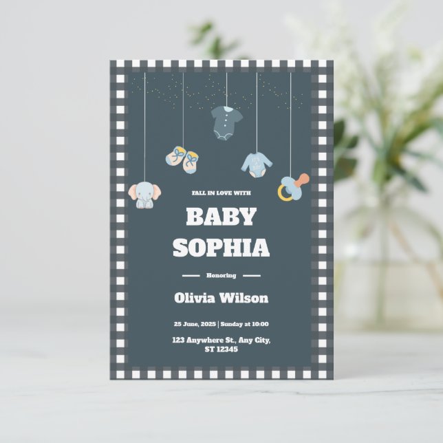 Fall in Love Clothesline Baby Shower Invitation (Standing Front)