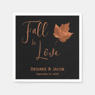 Fall In Love Copper Brown Black Rustic Maple Leaf Napkin