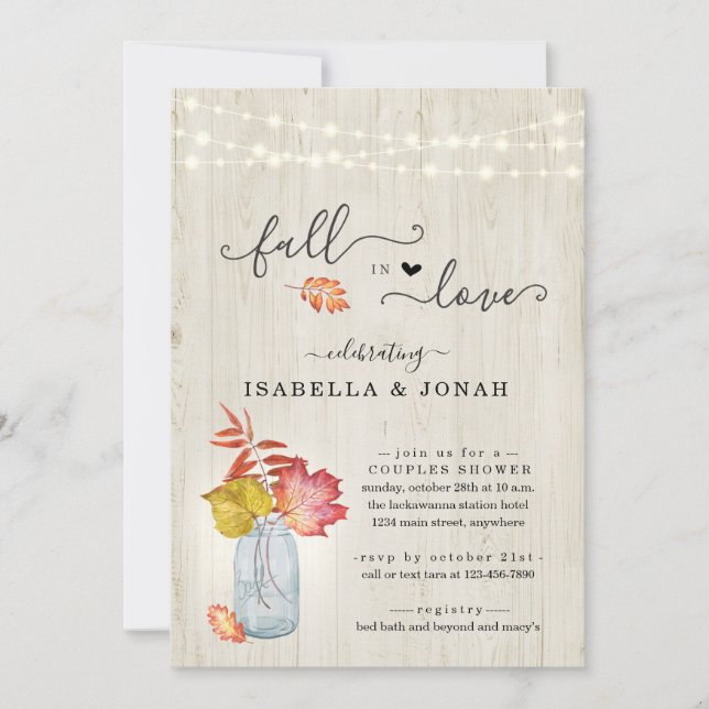 Fall in Love Couple's / Bridal Shower Invitation (Front)