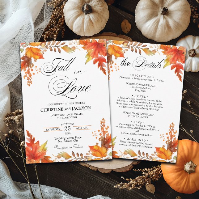 Fall in Love Details on Back Boho Floral Wedding Invitation (Creator Uploaded)