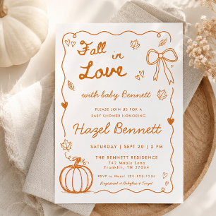 Fall In Love Doodle Autumn Baby Shower Invitation