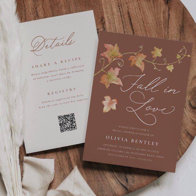 "Fall in Love" Double Sided QR Code Bridal Shower Invitation (Creator Uploaded)