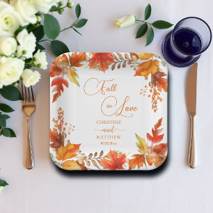 Fall in Love Elegant Boho Floral Wedding Paper Plate