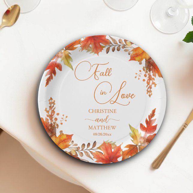 Fall in Love Elegant Boho Floral Wedding Paper Plate (Creator Uploaded)