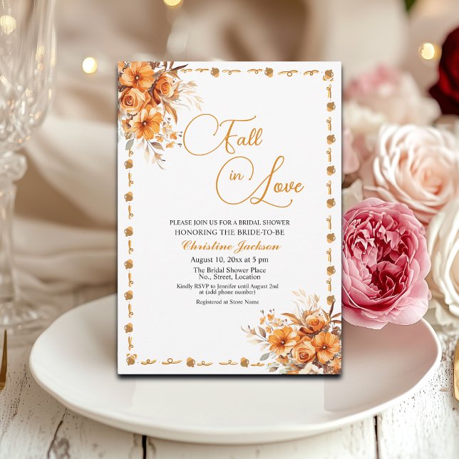 Fall in Love Elegant Fall Floral Bridal Shower Invitation (Creator Uploaded)