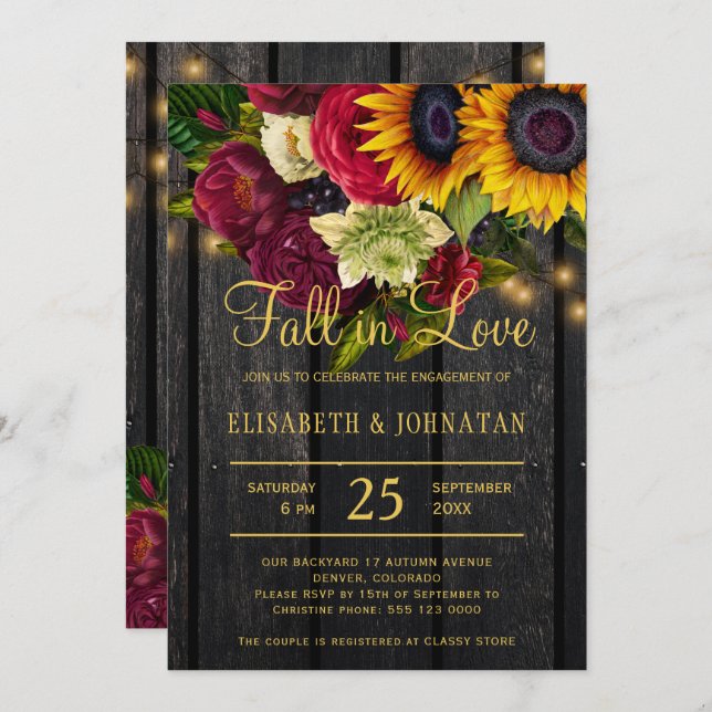 Fall in love elegant rustic barn wood engagement invitation (Front/Back)