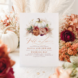 Fall in Love Elegant Wedding Rust Flowers Pumpkin Invitation