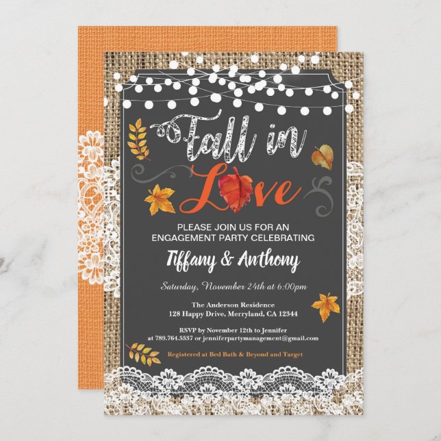 Fall in love engagement party rustic chalkboard invitation (Front/Back)