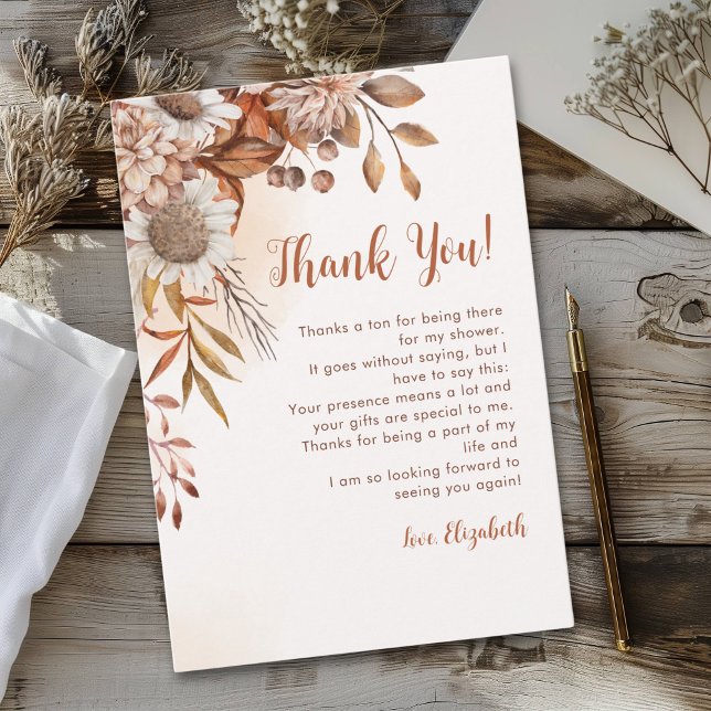Fall in Love Fall Bridal Shower Thank You Card (Creator Uploaded)