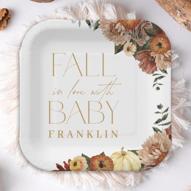 Fall In Love Fall Floral Baby Shower Paper Plate (Creator Uploaded)