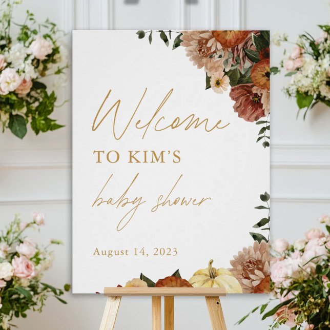 Fall In Love Fall Floral Baby Shower Welcome Sign (Creator Uploaded)
