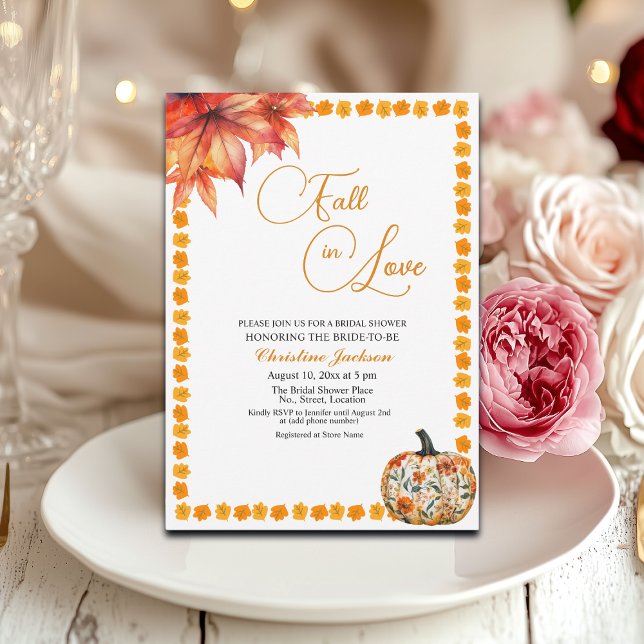 Fall in Love Fall Floral Pumpkin Bridal Shower Invitation (Creator Uploaded)