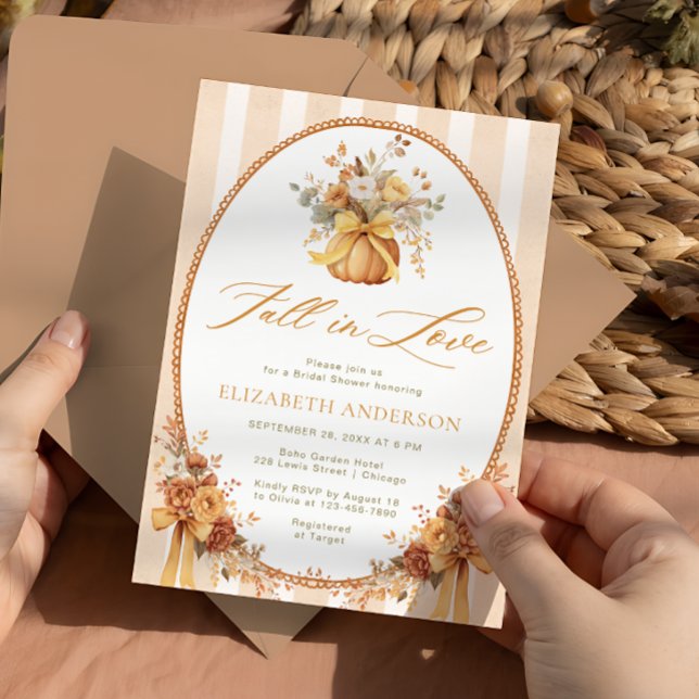 Fall in Love Fall Floral Pumpkin Bridal Shower Invitation (Creator Uploaded)