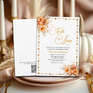 Fall in Love Fall Floral QR Code Bridal Shower Invitation
