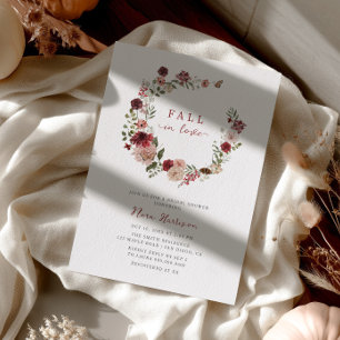 Fall In Love Fall Floral Wreath Bridal Shower Invitation