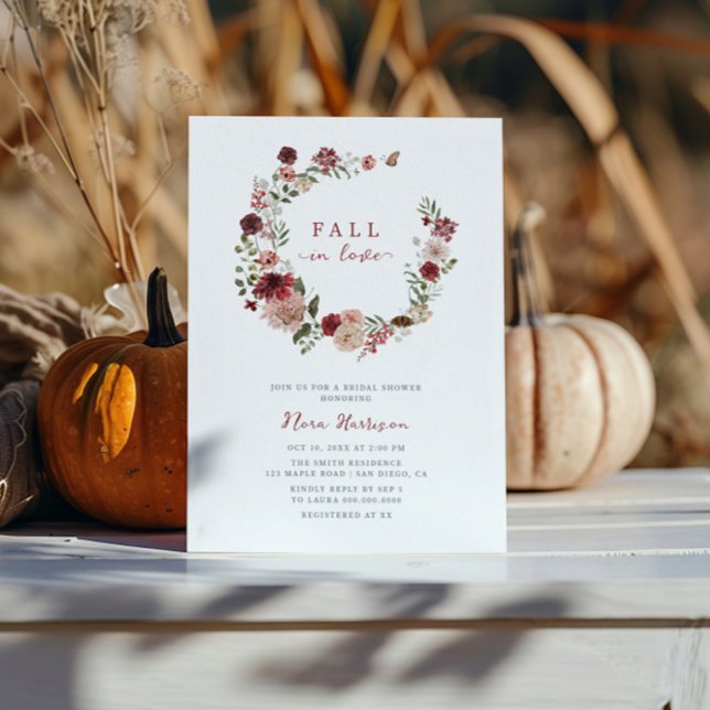 Fall In Love Fall Floral Wreath Bridal Shower Invitation (Creator Uploaded)