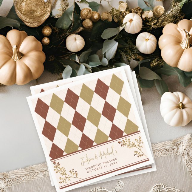 Fall in Love Fall Foliage Argyle Wedding Shower Napkin (Creator Uploaded)