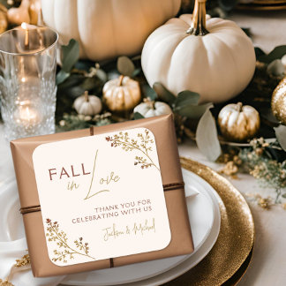 Fall In Love Fall Foliage Neutral Wedding Shower Square Sticker