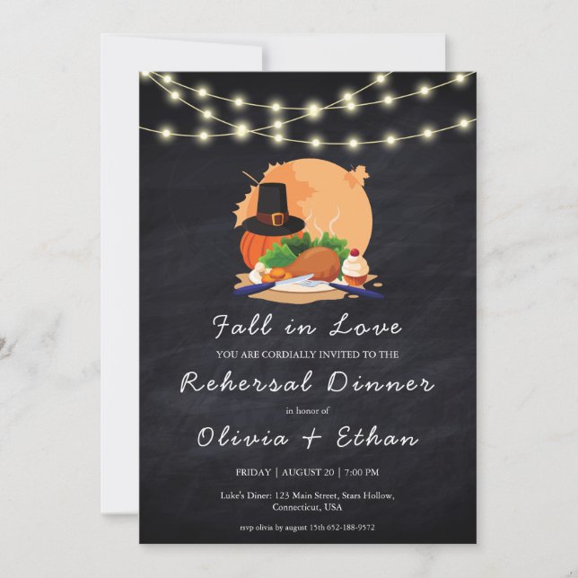 fall in love fall rehearsal dinner invitations (Front)