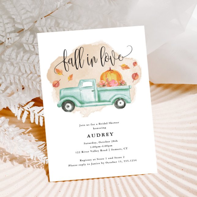 Fall in Love Farm Truck Pumpkin Fall Bridal Shower Invitation (Creator Uploaded)