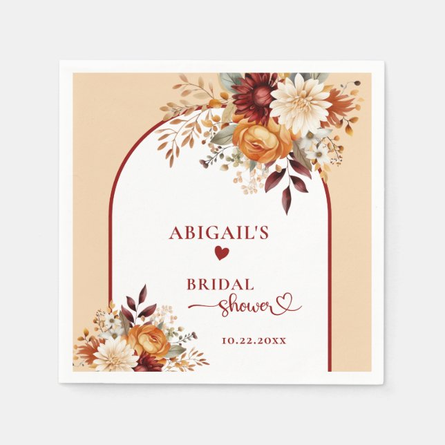 FALL IN LOVE FLORAL ARCH BRIDAL SHOWER NAPKIN (Front)
