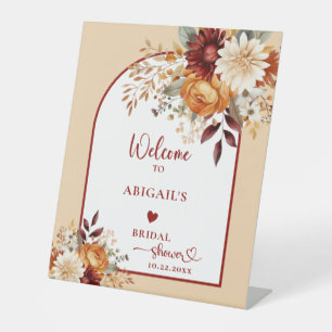 FALL IN LOVE FLORAL ARCH BRIDAL SHOWER PEDESTAL SIGN