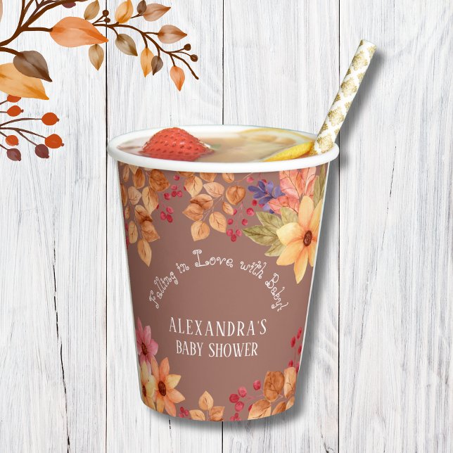 Fall in Love Floral Autumn Baby Shower Paper Cups (Creator Uploaded)