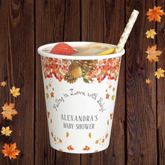 Fall in Love Floral Autumn Baby Shower Paper Cups (Creator Uploaded)