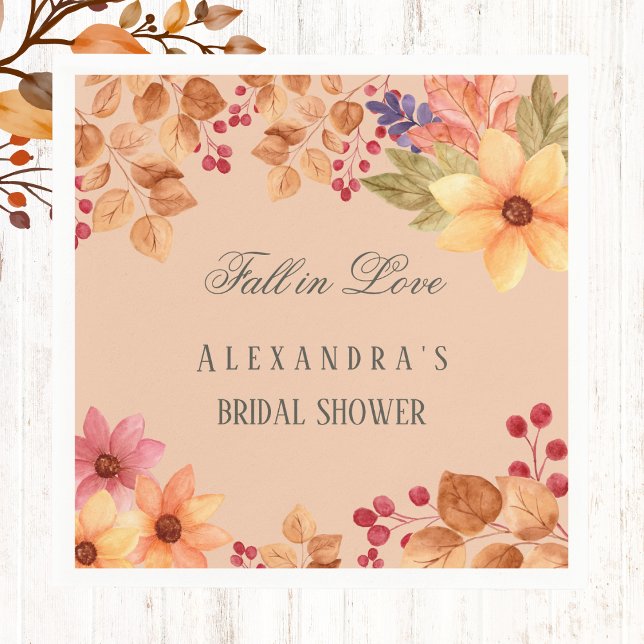 Fall in Love Floral Autumn Bridal Shower Napkin (Creator Uploaded)